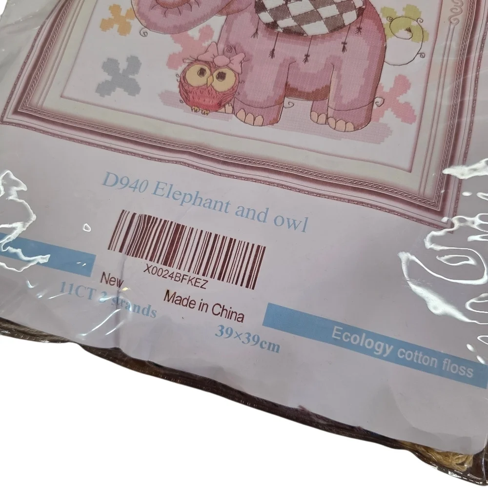 New Elephant Owl Cross Stitch Kit DIY Craft Pre-Printed Fabric Nursery Decor